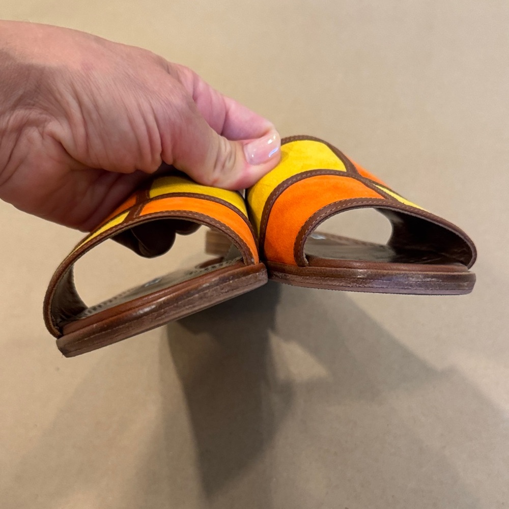 Manolo Blahnik Orange and Yellow Slide Sandals - Picture 4 of 6